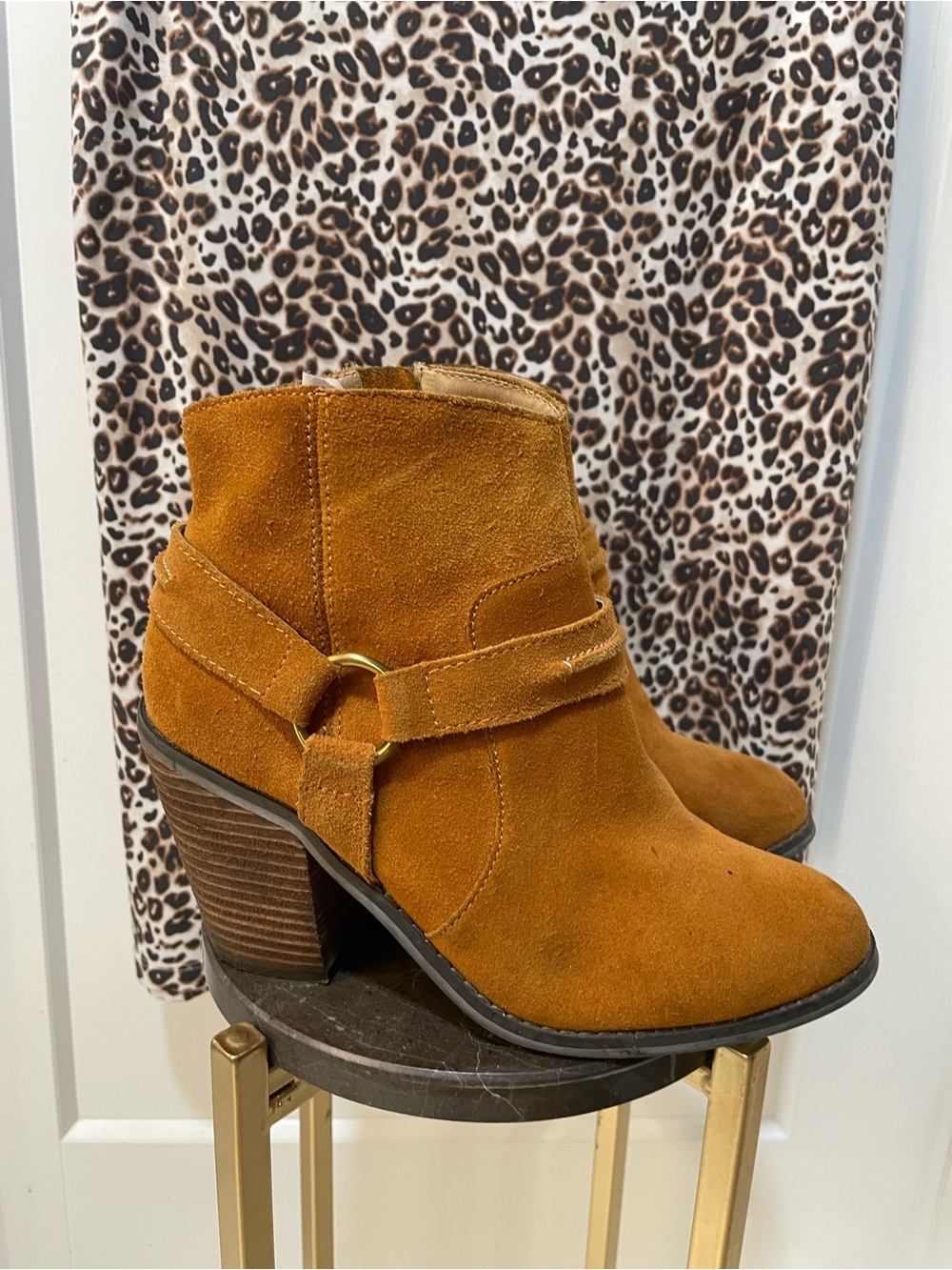 Anthropology Kelsi Dagger Brooklyn Ankle Boots KDB Camel Brown Harness, Size 7.5